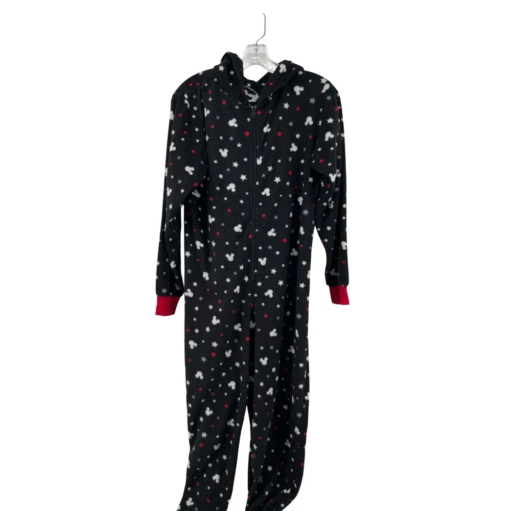 Disney Mickey Mouse Womens Fleece Footed Pajamas Union Suit Black Stars Medium M - Picture 1 of 4